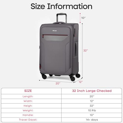 Softside Suitcases w/Wheels 32 Inch Luggage,Expandable 20% - color: Grey, size: Checked-Extra Large 32 inch