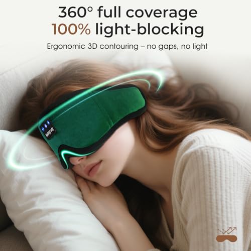 Sleep Mask with Bluetooth Headphone,100% Blackout, Zero Eye Pressure, Green - color: Green