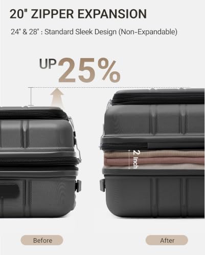 TAKUMI Suitcases with Wheels, Expandable Carry on Luggage, 3 Piece Set - color: Grey, size: 20/24/28 Inch