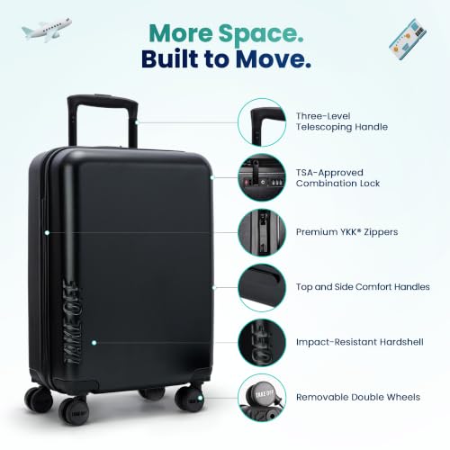TAKE OFF 22 Inch Large Carry-On Suitcase Hardshell with Removable Wheels - color: Black, size: 22" - Carry On 4.0