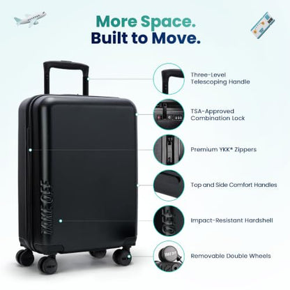 TAKE OFF 22 Inch Large Carry-On Suitcase Hardshell with Removable Wheels - color: Black, size: 22" - Carry On 4.0