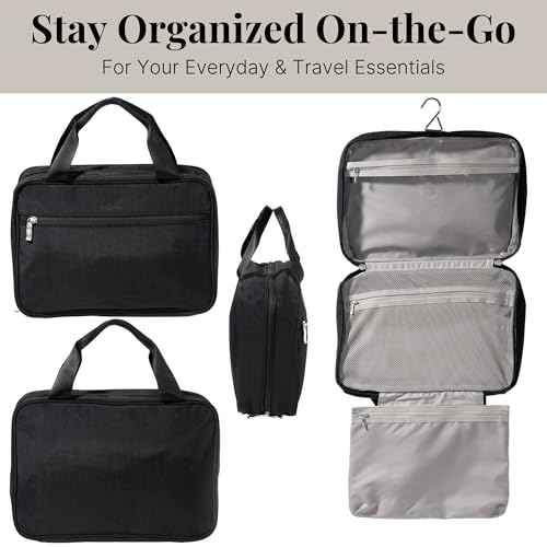 Baggallini Large Hanging Travel Toiletry Kit - Lightweight 8x11 Inch Makeup Bag - color: Black
