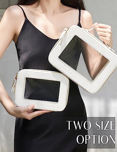 Popvibe Clear Toiletry Bag 2 Pack, Travel Makeup Bag Medium and Large White - color: White, style: Dual Elegance