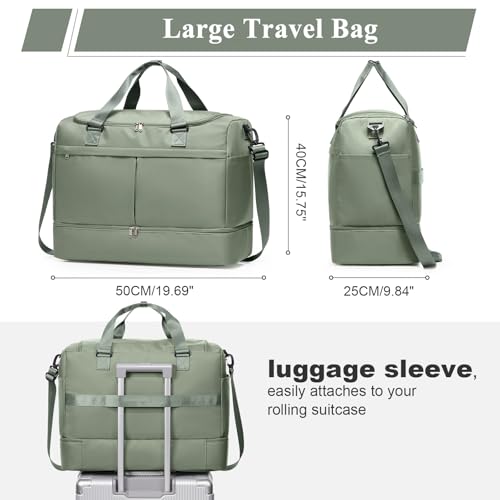 Travel Duffel Bag with Shoe Compartment,Overnight Weekender Bags for Women - color: Green