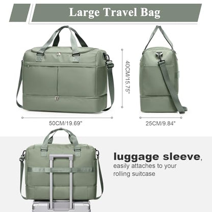Travel Duffel Bag with Shoe Compartment,Overnight Weekender Bags for Women - color: Green