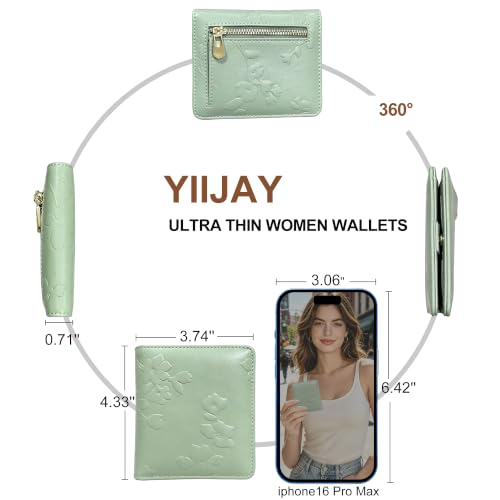 Small RFID Womens Wallet Travel Bifold Compact Slim thin Credit Card Holder - color: Green