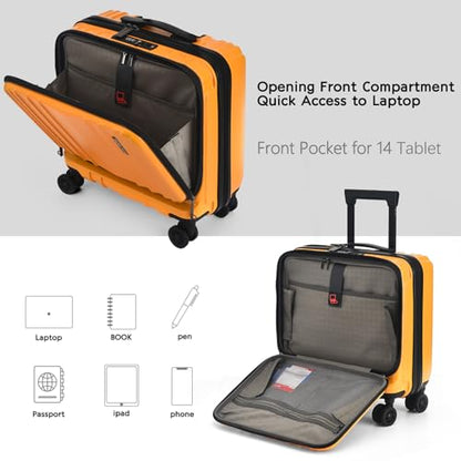TydeCkare 16" Carry on Luggage with 2 Laptop Compartments Airline Approved | Lightweight Hardshell ABS+PC Suitcase with Dual Control TSA Lock,YKK Zipper,4 Spinner Silent Wheels,Business Travel,Orange - color: Orange