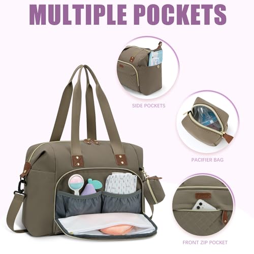 Tuwubi Diaper Bag Tote,Baby Diaper Bag with Pacifier Case - color: Khaki, size: Large