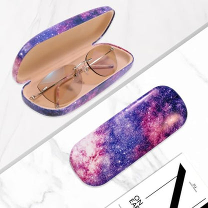 PERFECTSIGHT Hard Shell Eyeglasses Case, Kawaii Protective Glasses Case for Kids, Cute Eyeglass Case for Women Men Girls - color: Purple Star Cloud