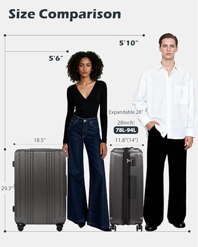 Coolife PC+ABS Hardshell Luggage, TSA Lock, Spinner Wheels, 28in Expandable - color: silver, size: 28 inch