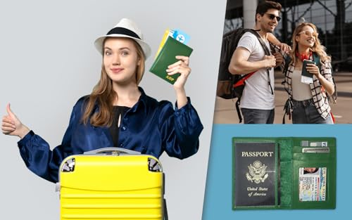 Personalized Monogrammed Emerald Green Leather RFID Passport Wallet - color: Emerald Green, style: Minimalist