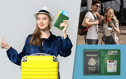 Personalized Monogrammed Emerald Green Leather RFID Passport Wallet - color: Emerald Green, style: Minimalist
