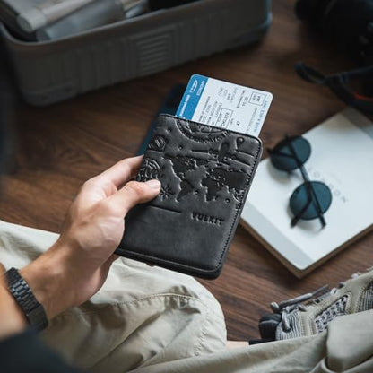 VULKIT Passport Holder Magnetic Closure RFID Blocking Travel Wallet Passport Book Cover Boarding Pass Holder Travel Essentials - color: Black