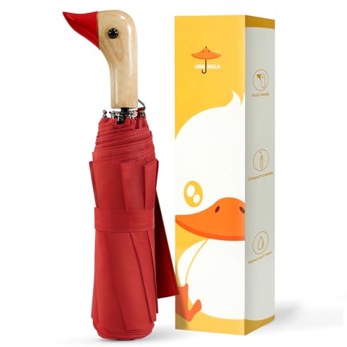 Cute Duck Umbrella Travel Size Compact Umbrella Rain Sun for Girls Gift - color: 03.Red