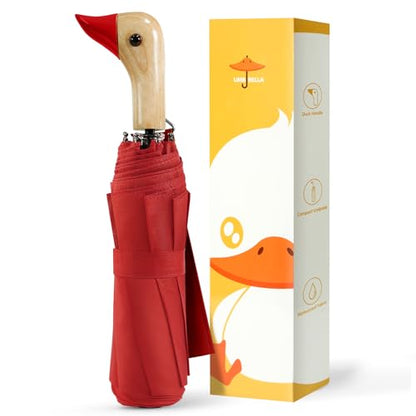 Cute Duck Umbrella Travel Size Compact Umbrella Rain Sun for Girls Gift - color: 03.Red