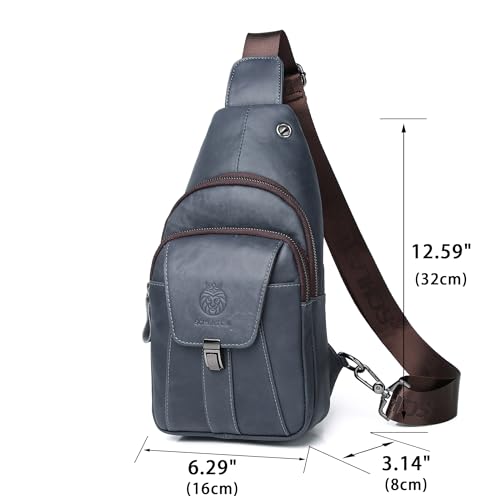 LUKZIJAES Genuine Leather Sling Bag for Men - color: #10-blue