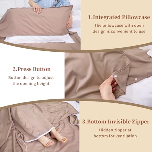 Sleeping Bag Liner, Compact Travel Sheets for Hotel Hostel - color: Light Khaki, size: 82.7" X 70.9"