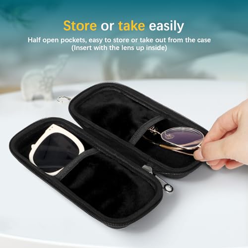 Double Eyeglasses Case for Dual Sunglasses, Hard Shell with Zipper - color: Black