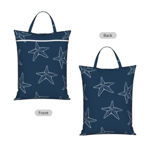 "ocean starfish navy blue beach 2-Pack Travel Laundry Bags for Dirty Clothes- Large Waterproof Laundry Tote, Wet & Dry Use, Reusable Foldable Carry Handles for Vacation, Gym & Dorm" - color: Ocean Starfish Navy Blue Beach