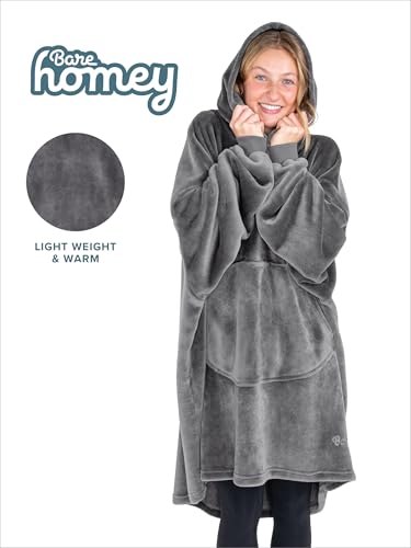 Bare Home Microplush Wearable Blanket with Front Pocket - Soft and Plush - Warm and Cozy - Adult & Kid Sizes (Adult, Grey) - color: Grey, style: Adult - Front Pocket