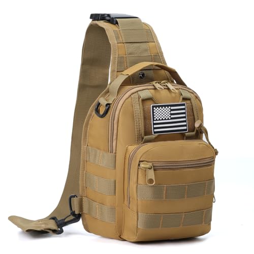 J.SH Tactical Sling Bag, Military Shoulder Bag with MOLLE, Crossbody Bag 9L - color: Khaki