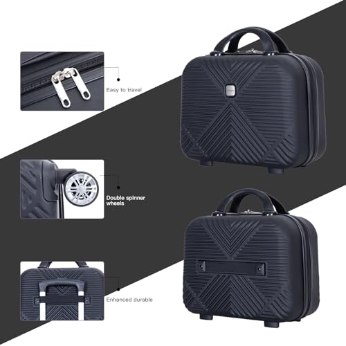 Tripcomp Carry-on Luggage Set 2 Piece Hardside Suitcase With Spinner Wheels - color: Black-2, size: 2 Piece Set(14/20)
