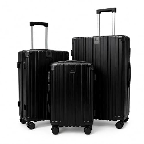 3 Piece Hardside Luggage Set with Spinner Wheels, TSA Lock, Lavender - color: black