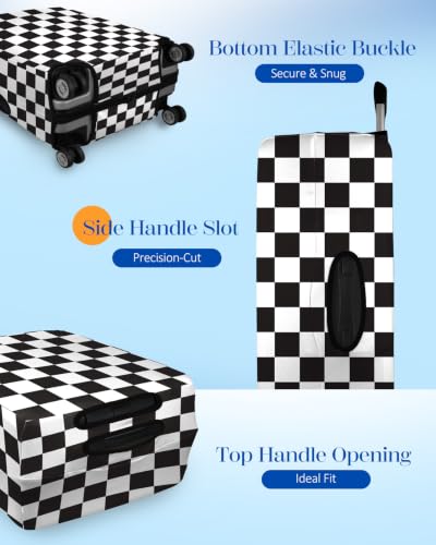 Slohif Classic Black Checkered Luggage Cover with Storage Pocket 28-30 inch - color: Black White Checkered, size: L-(28-30)Inch