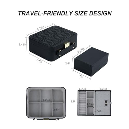 Large Jewelry Travel Organizer, 2 Layers Jewelry Box with Tray Black - color: Fashion Black
