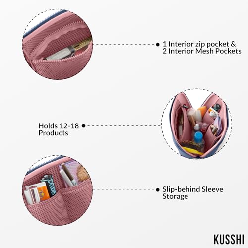 KUSSHI Neoprene Makeup Bag - Washable Makeup Bag for Stress Free Travel (Pearl Blue/Sand Pink) - color: Pearl Blue/Sand Pink