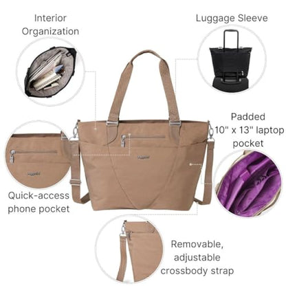 Baggallini Avenue Tote - 12x18 Laptop Tote Bag for Women - Lightweight Work Travel Carry On Bag - color: Beach