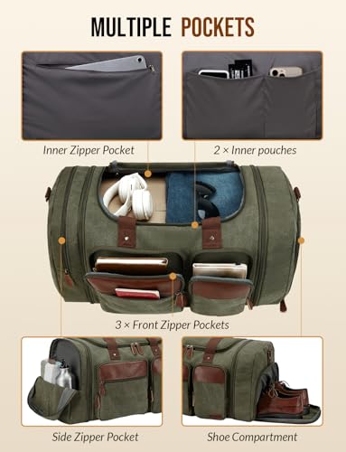 Canvas Duffle Bag for Travel 50L Expandable, Army Green - color: Army Green, size: Large 50 L
