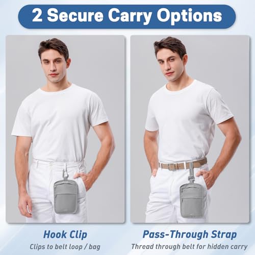 Anti-Theft Belt Waist Travel Wallet Hidden Passport 3-Zone Clip Carabiner - color: Grey