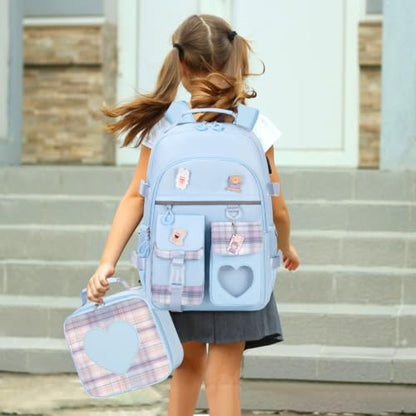 ACESAK Girls Backpack with Headphones, Insulated Lunch Box & Pencil Case - color: Blue
