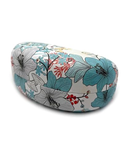 JAVOedge Style Eyeglass & Sunglasses Case - Extra Large Hard Shell Protective Case with Cleaning Cloth - color: Teal Blossom