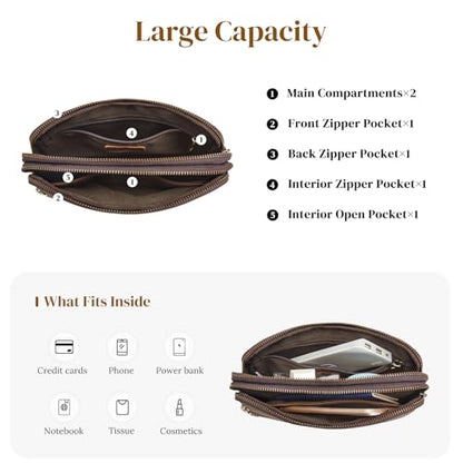 S-ZONE Fanny Packs for Women Genuine Leather RFID Blocking Crossbody Sling - color: Dark Brown