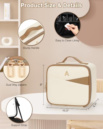 Relavel Birthday Gifts for Women Teen Girls, Initial Makeup Bag with LED Mirror, Personalized Cosmetic Organizer with 3 Light Modes, Rechargeable Travel Bag with Compartment & Adjustable Dividers - N - style: N