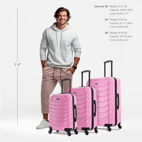 InUSA ENDURANCE Luggage with Spinner Wheels | Durable Lightweight Hardshell Spacious Travel Sets with Handle and Trolley | (20in, 24in, 28in) 3 Piece Luggage Set | Pink - color: Pink, size: 3-Piece Set (20-Inch, 24-Inch, 28-Inch)