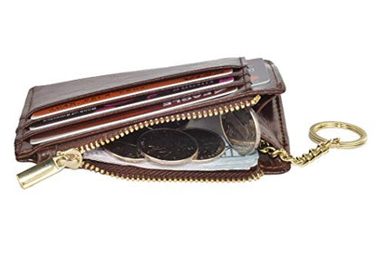 woogwin Slim RFID Credit Card Holder for Women Mini Front Pocket Wallet Purse With Keychain - color: Oil Coffee