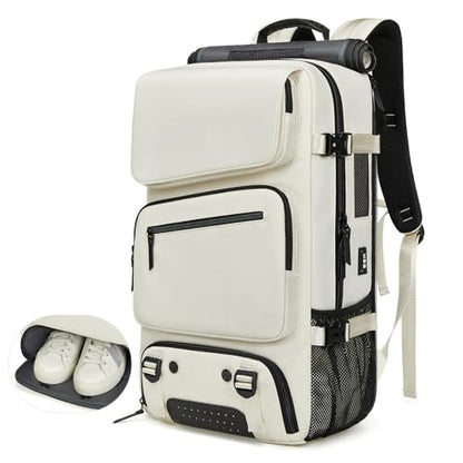 Backpack for Traveling On Airplane,Expandable Carry On Laptop Backpack for Men and Women,Outdoor Travel Bag,Off White - color: New Off White