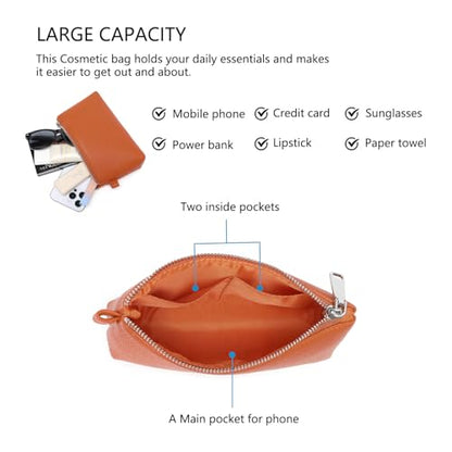 Small Makeup Bag for Purse, Leather Cosmetic (Vitality Orange) - color: PU/Vitality Orange