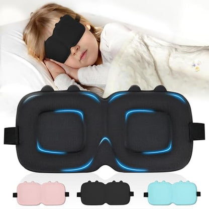Kids Sleep Mask, 3D Contoured Eye Mask for Sleeping - color: Black