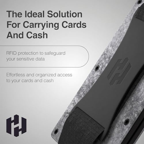 Hayvenhurst Wallet for Men - Slim RFID Blocking Metal Wallet with Cash Strap, Minimalist Front Pocket Credit Card Holder, Small Mens Wallet - color: StonewashedGrey(Cash Strap)