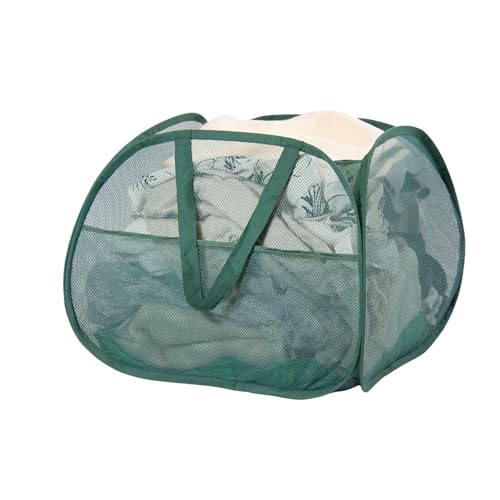 Collapsible Laundry Basket, 90L Mesh Pop-up Hamper with Handles - color: Green, size: Square-Mesh，1 Pack
