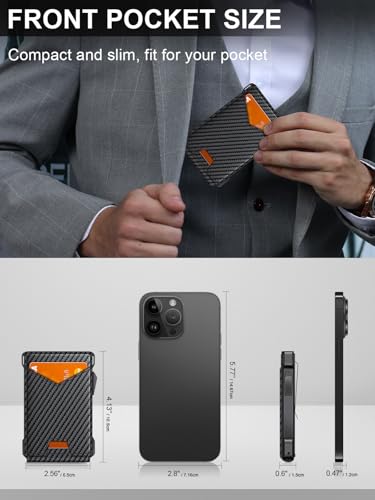 Wallet for Men RFID Wallet with 2 ID Windows & Money Clip, Slim Card Holder - color: Carbon Fiber + Blue