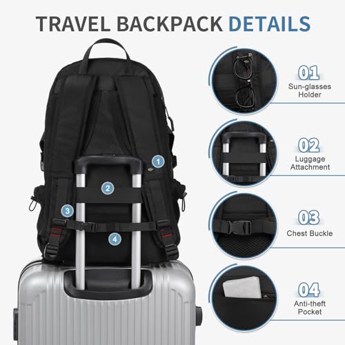 Travel Backpack with Shoe Compartment 35L TSA Carry on Fits 18.4" - color: Standard Black