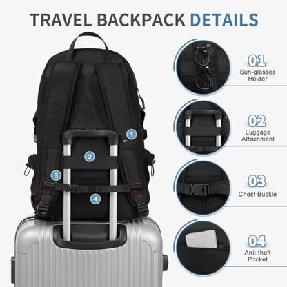 Travel Backpack with Shoe Compartment 35L TSA Carry on Fits 18.4" - color: Standard Black