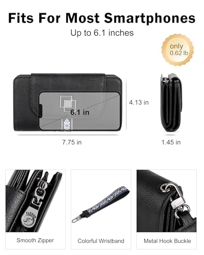 FADEON Leather Wallets for Women, Designer Large RFID Blocking Trifold - color: Black Retro Style