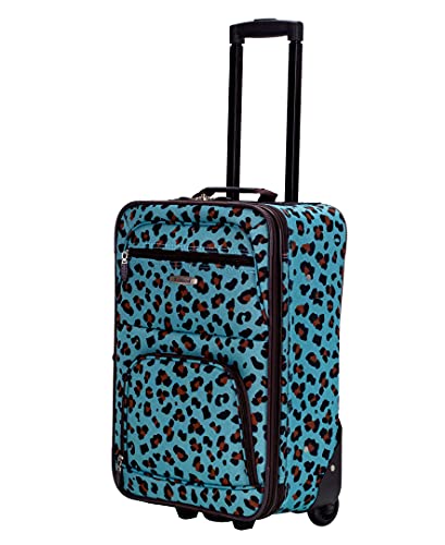 Rockland Fashion Softside 4 Piece Luggage Set, Expandable, (14" Tote/19"/24"/28"), Blue Leopard - color: Blue Leopard, size: 4 Piece (28"/24"/19"/14" Tote)