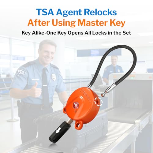 Forge TSA Approved Luggage Locks Ultra-Secure Dimple Key Cable Locks for Travel with Zinc Alloy Body- 2 Orange Locks - size: Orange 2 Locks